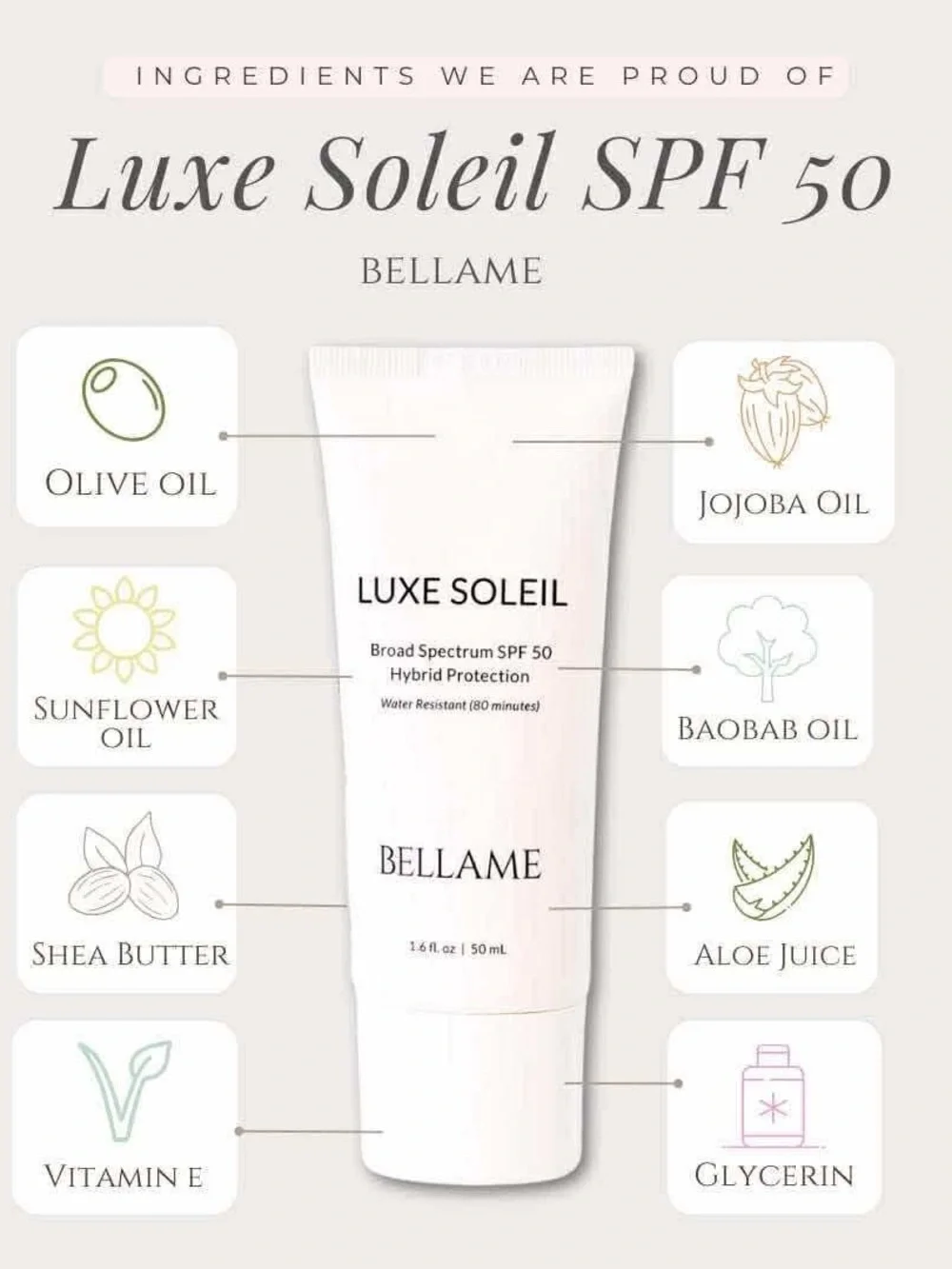 Bellame Luxe Soleil hybrid SPF 50, NIB!